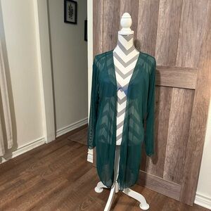 Sheer emerald green bathing suit cover-up swimsuit cover long sheer cardigan